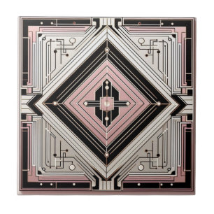 Retro Art Deco Rosa Vitt och Svart Kakelplatta