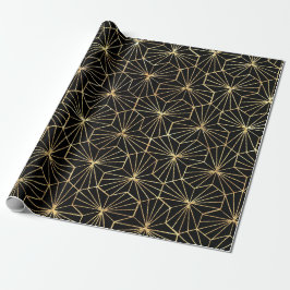 Retro Art Deco Svart Guld Geometriskt Mönster Presentpapper