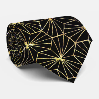 Retro Art Deco Svart Guld Geometriskt Mönster Slips