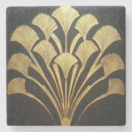 Retro Art Deco Svart Guld Hieroglyfisk Växt Stenunderlägg