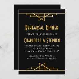 Retro Art Deco Underbar Gatsby Guld & Black Bröllo Inbjudningar