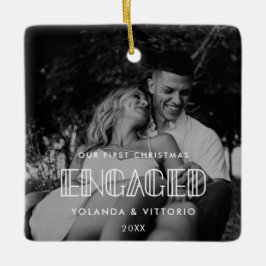 Retro art deco Vår första julklapp med foto Julgransprydnad Keramik