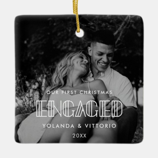 Retro art deco Vår första julklapp med foto Julgransprydnad Keramik (Framsida)