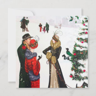 retro Art deco vintage jul Julkort