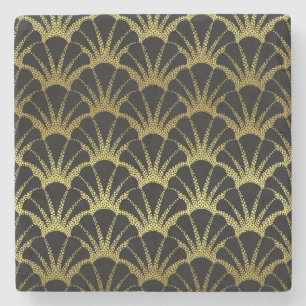 Retro art décosvart/guld- snäckafjällmönster underlägg sten