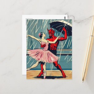 Retro Art Djävulen med Ballet Dancer i Spanien Vykort