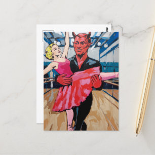 Retro Art Djävulen med dansare i en röd Rosa Vykort