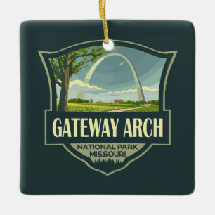 Retro Art i Gateway Arch nationalpark Illustration Julgransprydnad Keramik