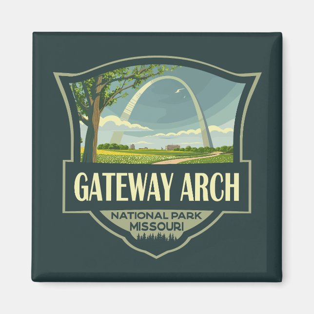 Retro Art i Gateway Arch nationalpark Illustration Magnet (Framsidan)