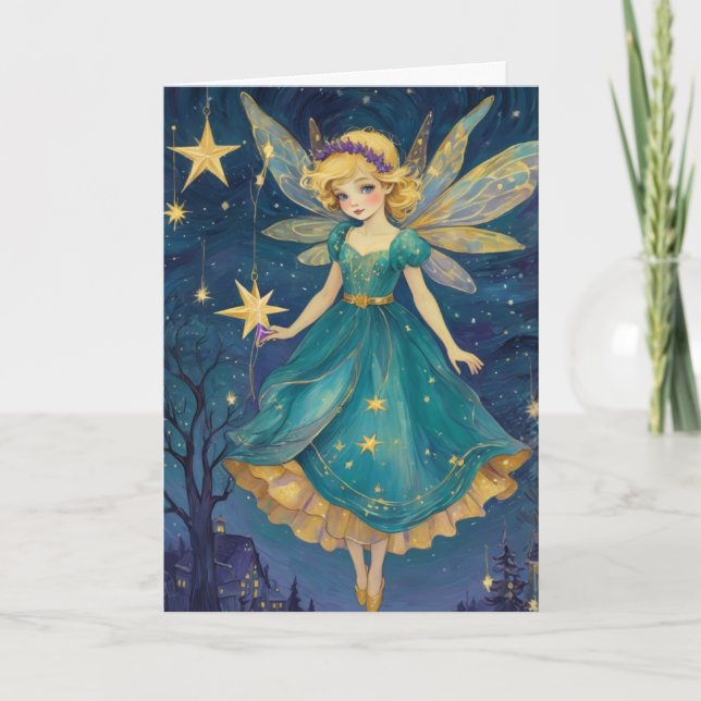 Retro Art julfairy Starry Natt Kort (Framsida)