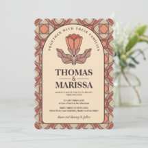 Retro Art Nouveau Blommig Bröllopsinbjudan QR