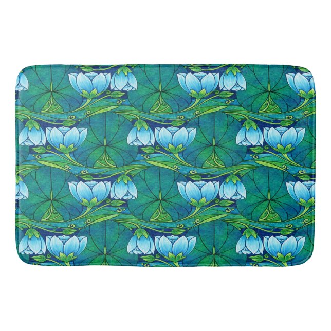 Retro Art Nouveau Blommig Näckrosbladsmönster Badrumsmatta (Framsidan)