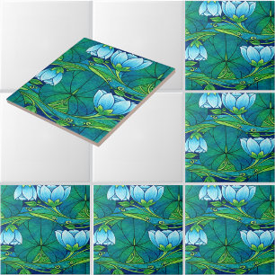 Retro Art Nouveau Blommig Näckrosbladsmönster Kakelplatta