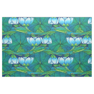 Retro Art Nouveau Blommig Näckrosbladsmönster Tyg
