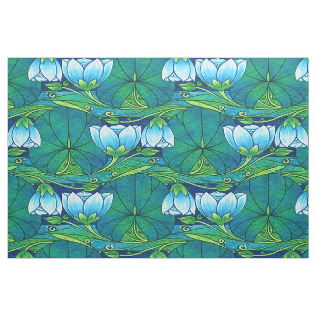 Retro Art Nouveau Blommig Näckrosbladsmönster Tyg (Fat Quarter)