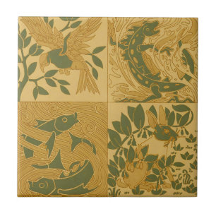 Retro Art Nouveau Djur Natur Estetisk Konst Kakelplatta