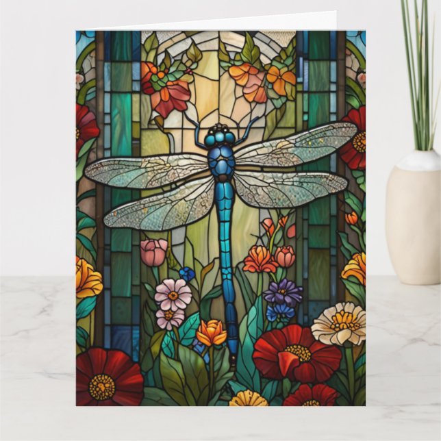 Retro art nouveau dragonfly boho chic kort (Framsida)