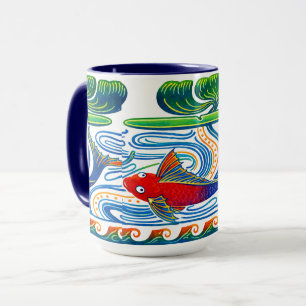 Retro Art Nouveau Fisk & Lilja Frisbandmönster Mugg
