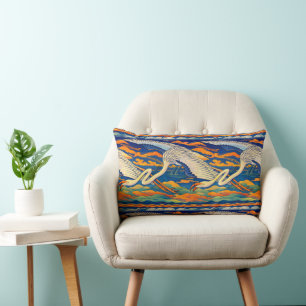 Retro Art Nouveau Flygande Flamingor Fris Lumbarkudde