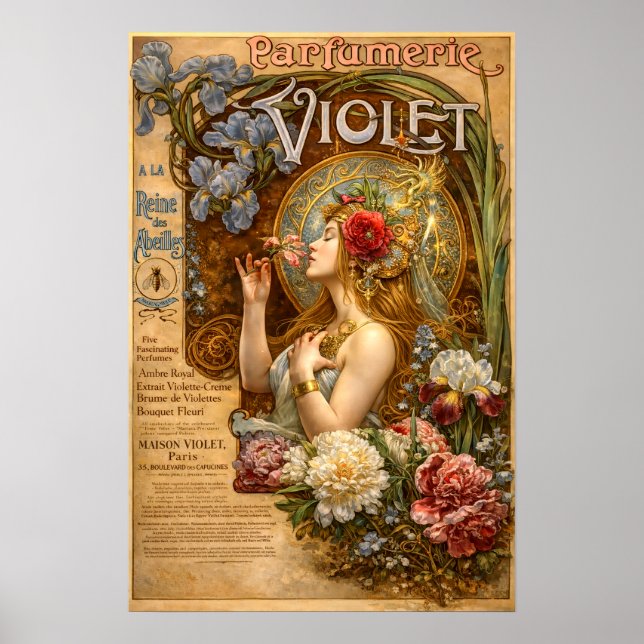 Retro Art Nouveau Fransk Parfymreklam Poster (Framsidan)