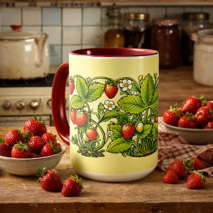 Retro Art Nouveau Jordgubbsrankor Med Blommor Mugg
