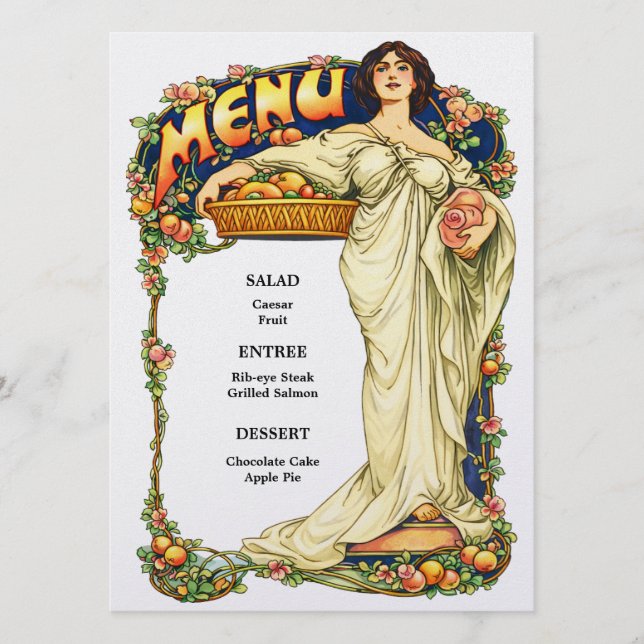 Retro Art Nouveau-kartusch Bröllopsmeny Meny (Framsida)