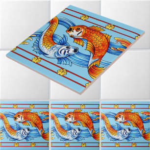 Retro Art Nouveau Koi Fisk Fris Mønster Kakelplatta