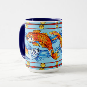 Retro Art Nouveau Koi Fisk Fris Mönster Mugg