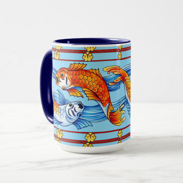 Retro Art Nouveau Koi Fisk Fris Mönster Mugg (Framsida vänster)