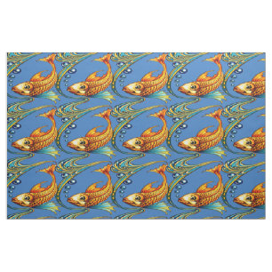 Retro Art Nouveau Koi-fiskmönster Tyg