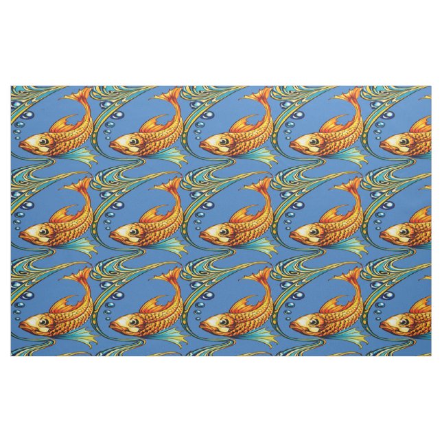 Retro Art Nouveau Koi-fiskmönster Tyg (Fat Quarter)
