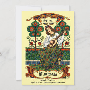 Retro Art Nouveau Kvinna med gitarr Musikfestival Inbjudningar