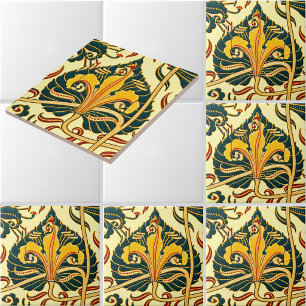 Retro Art Nouveau Liljmönster av Walter Crane Kakelplatta