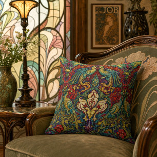 Retro Art Nouveau Påfåglar & Fåglar av Walter Cran Kudde
