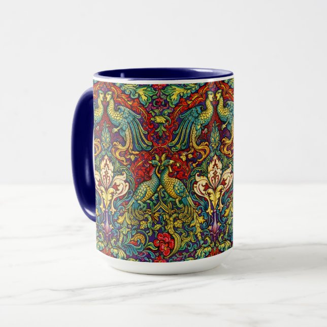Retro Art Nouveau Påfåglar & Fåglar av Walter Cran Mugg (Framsida vänster)