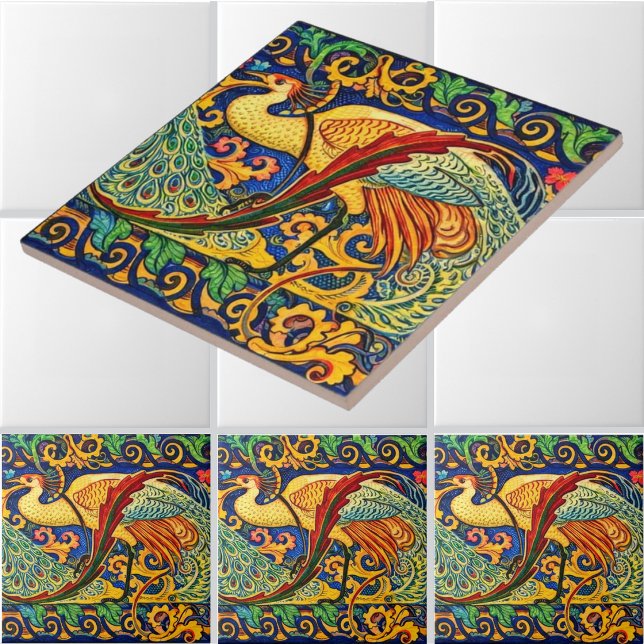 Retro Art Nouveau Påfåglar Fris av Walter Crane Kakelplatta (Skapare uppladdad)