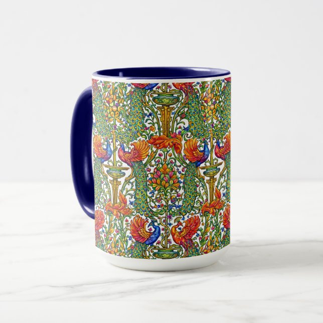 Retro Art Nouveau Påfåglar & Frukt av Walter Crane Mugg (Framsida vänster)