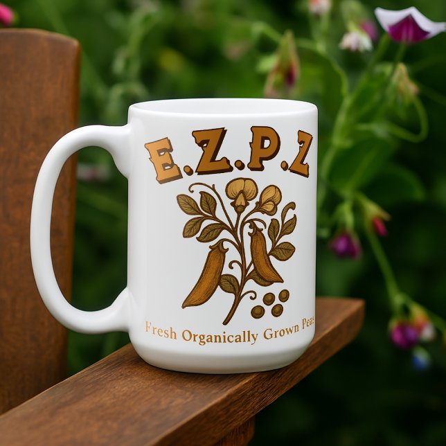 Retro Art nouveau Pea Plant E.Z.P.Z (Easy Peasy) Kaffemugg (Skapare uppladdad)
