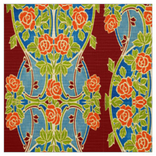 Retro Art Nouveau Rosenträdgård Fris Mönster Tyg
