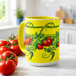 Retro Art Nouveau Trädgårdstomater Fris Mönster Mugg