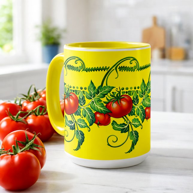 Retro Art Nouveau Trädgårdstomater Fris Mönster Mugg (Skapare uppladdad)