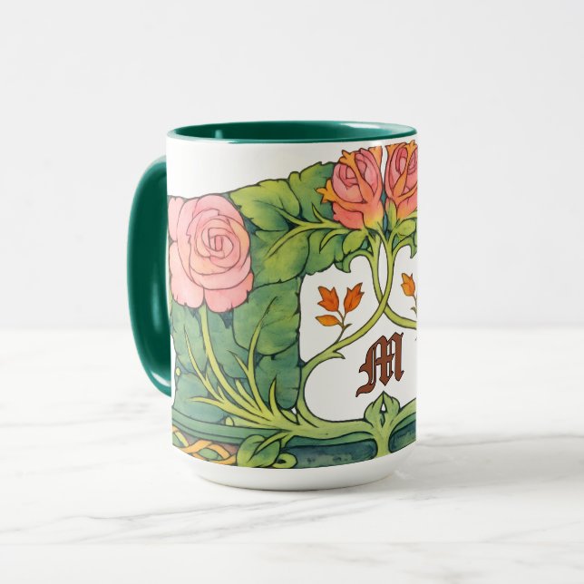 Retro Arts & Crafts eller Craftsman Blommig Friz Mugg (Framsida vänster)