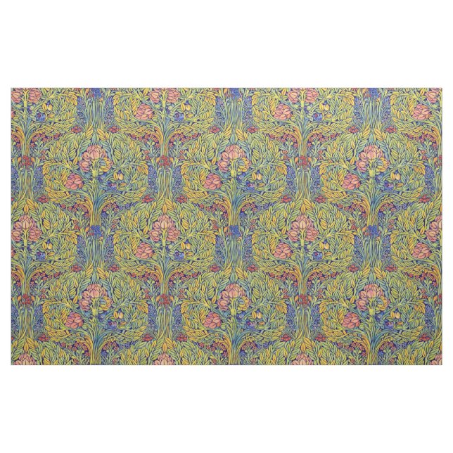 Retro Arts & Crafts style Birds in Trees Pattern Tyg (Fat Quarter)