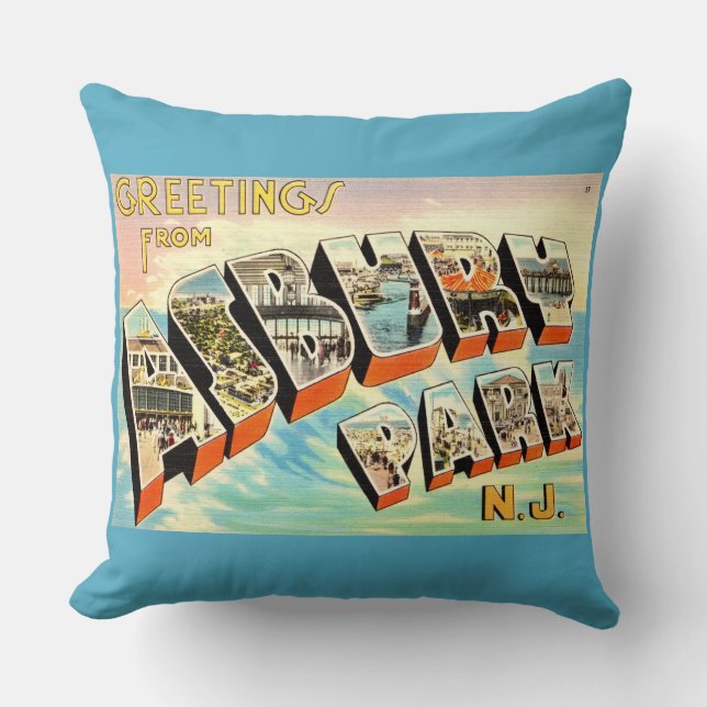  Retro Asbury Park NJ Postcard Kudde (Framsida)