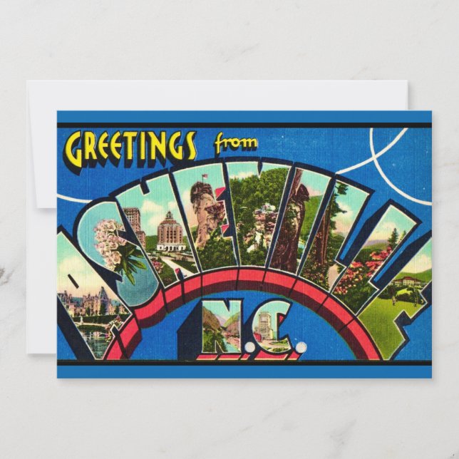 Retro Asheville NC 5x7 Stor Postkort Tack Kort (Framsida)
