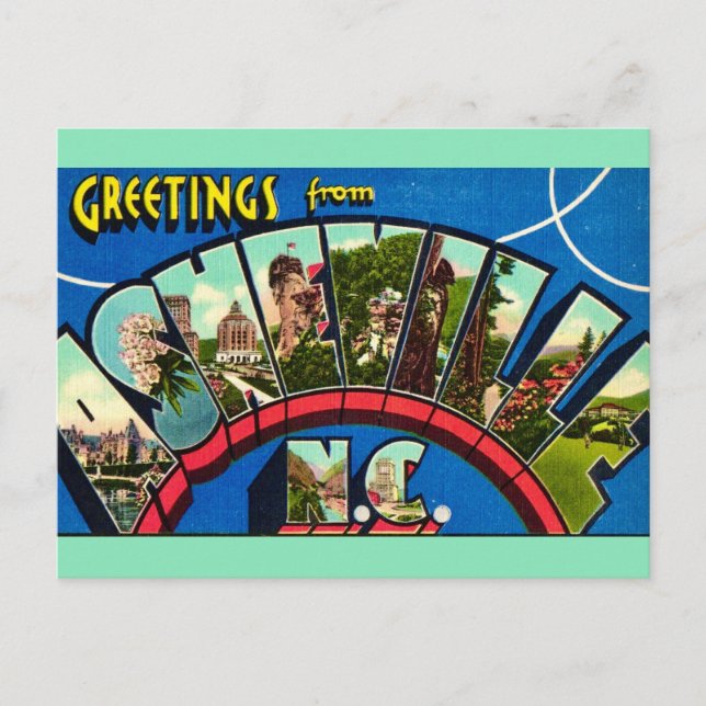 Retro Asheville NC vykort (Framsida)