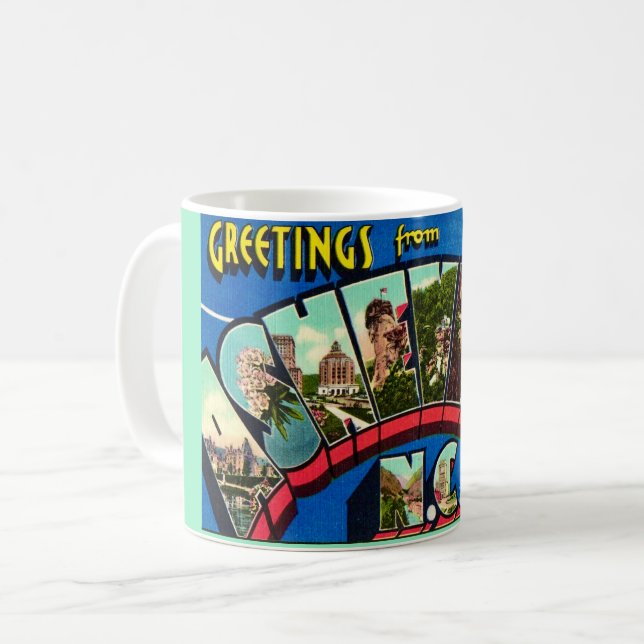 Retro Asheville NC-vykort Kaffemugg (Framsida vänster)