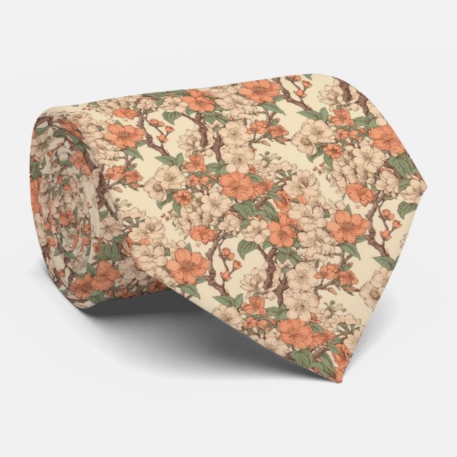 Retro Asian Blommigt Garden Neck Tie Slips (Rullad)