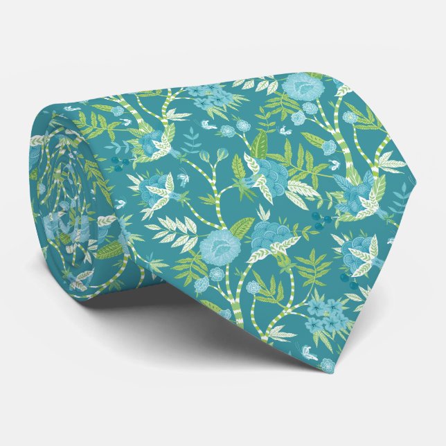 Retro Asian Blommigt Garden Neck Tie Slips (Rullad)