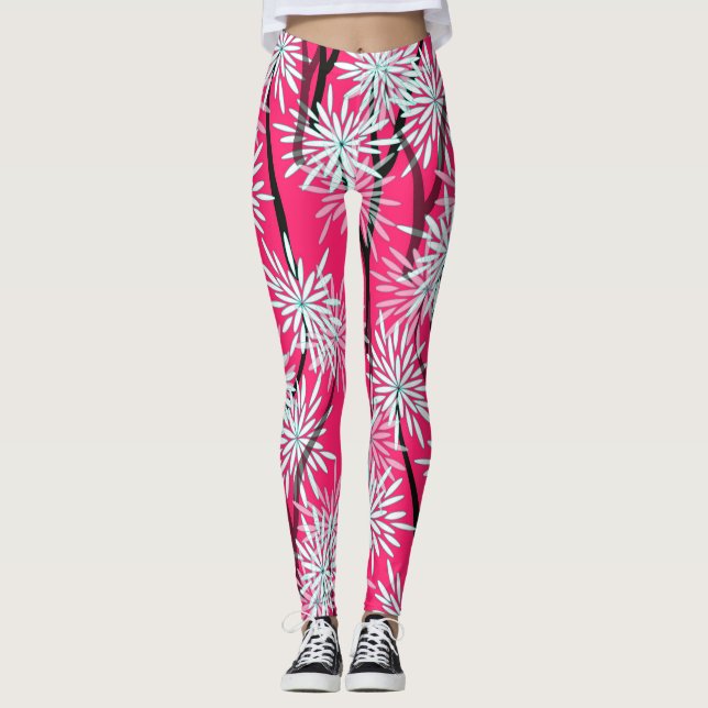 Retro Asian Blommigt Tapet. Leggings (Framsida)